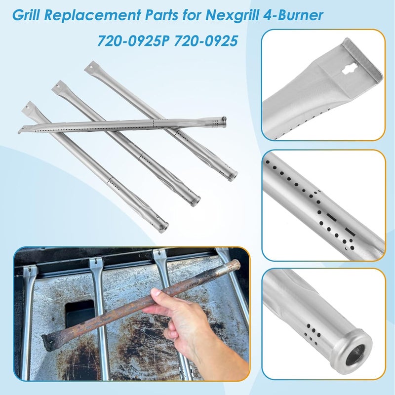 BBQration Grill Parts for Nexgrill 4 Burner 720-0925 720-0925P 720-0925PG, Cooking Grate, Heat Shield and Burner Kit for Nexgrill 720-0925P Replacement Parts for Nexgrill 4 Burner 720-0925 - Image 4
